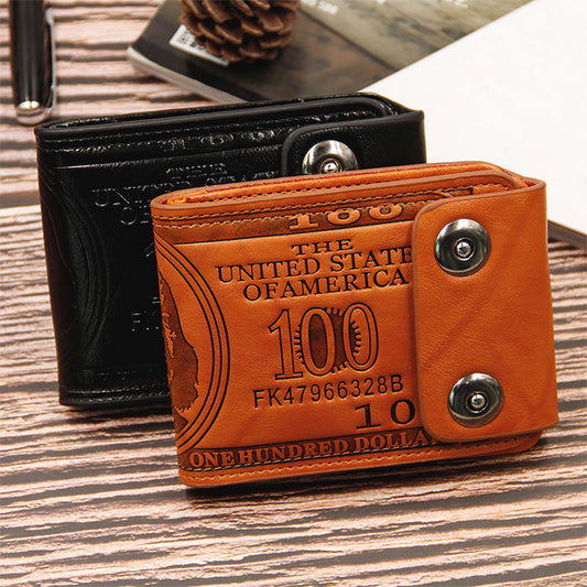 Leather wallet With hundred dollar bill engrave black and brown