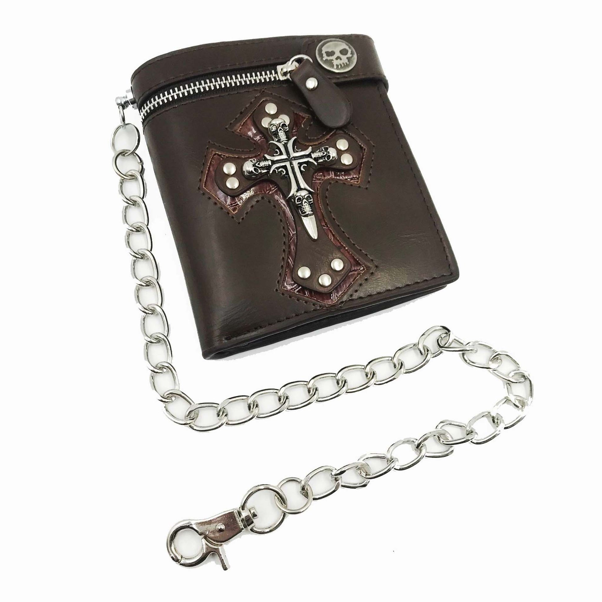 Cross Wallet Pendant With Chain Brown